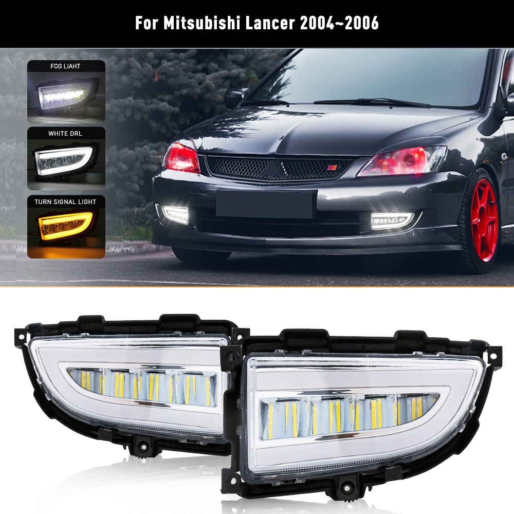 For 2004-2006 Mitsubishi Lancer LED DRL Fog Light Daytime Running Lamp w/ Turn
