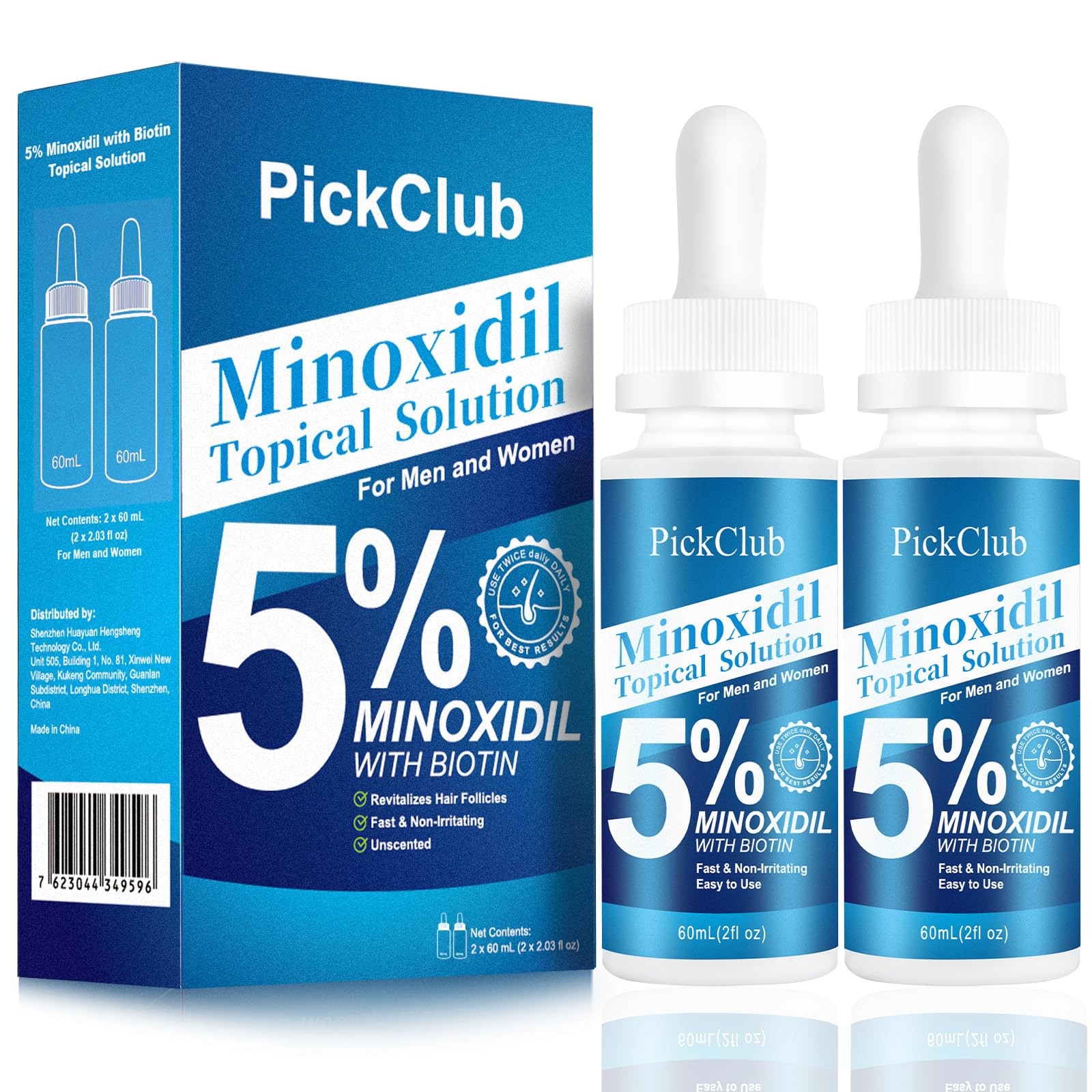 5% Minoxidil Biotin Hair Regrowth Serum Men Women Hair Loss Thinning 2-Pack