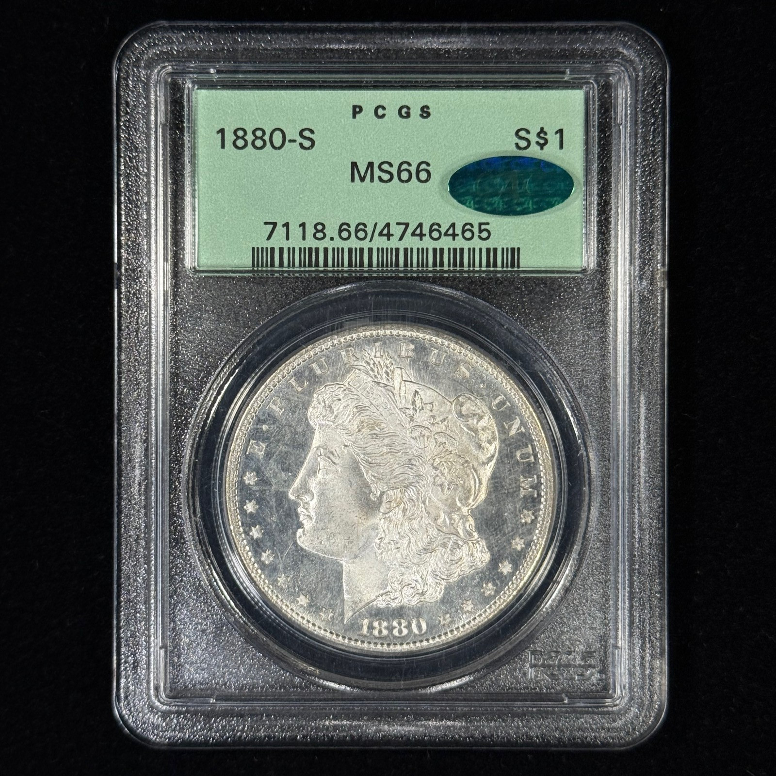1880-S $1 MS66 PCGS OGH Morgan Silver Dollar - CAC Approved - Undergraded Gem PQ 1880-S $1 MS66 PCGS OGH Morgan Silver Dollar - CAC Approved - Undergraded Gem PQ