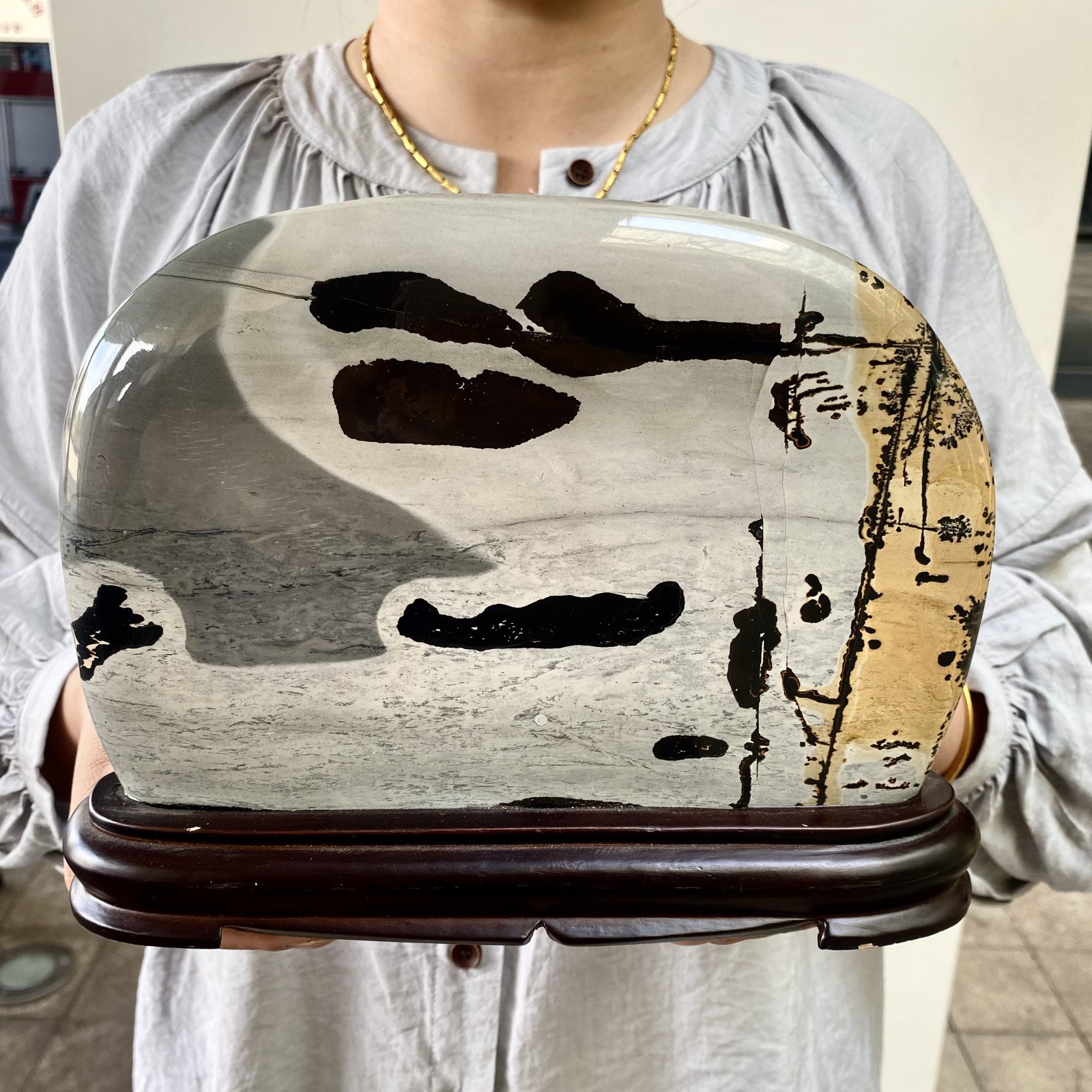 4.9LB Natural Chinese Dendritic Limestone Picture Stone Guohua - Rare