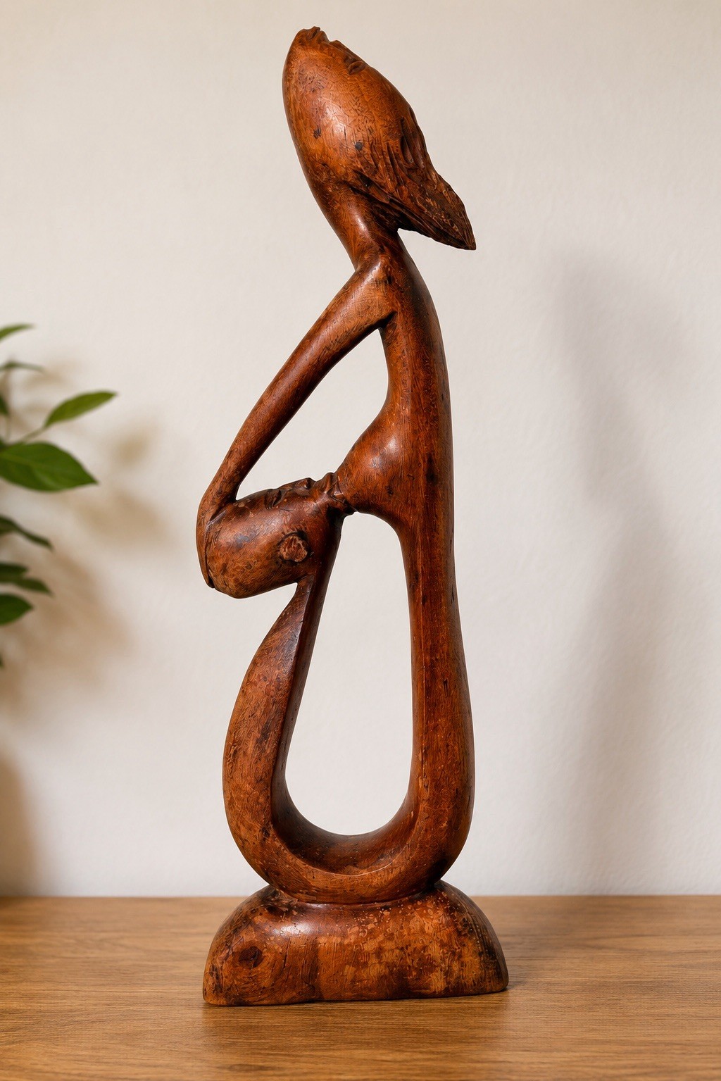 Vtg Hand Carved Wood Mother & Child Sculpture 18” Abstract Folk Art NURSING MCM
