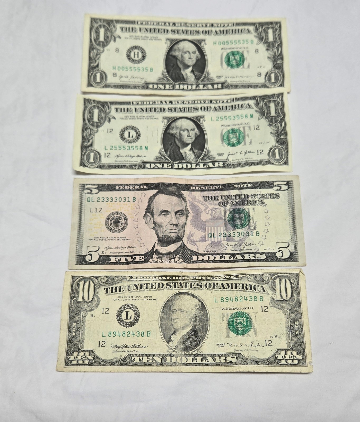 1$ $5 Fancy Block Serial Liars Poker 5 Of A Kind Dollar Bill Lot & Vintage $10