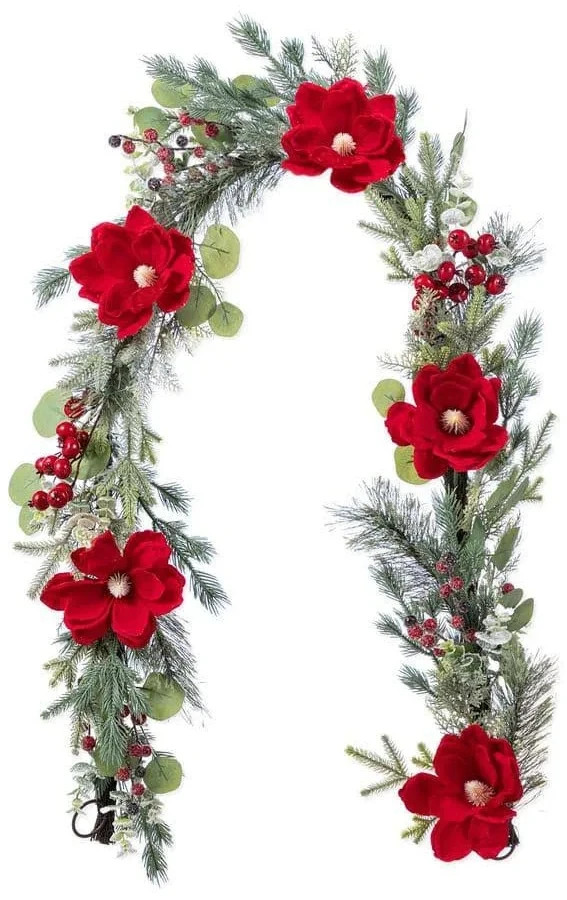 Glitzhome 6FT Christmas Red Mangnolia & Berry Garland, Unlit NEW Glitzhome 6FT Christmas Red Mangnolia & Berry Garland, Unlit NEW
