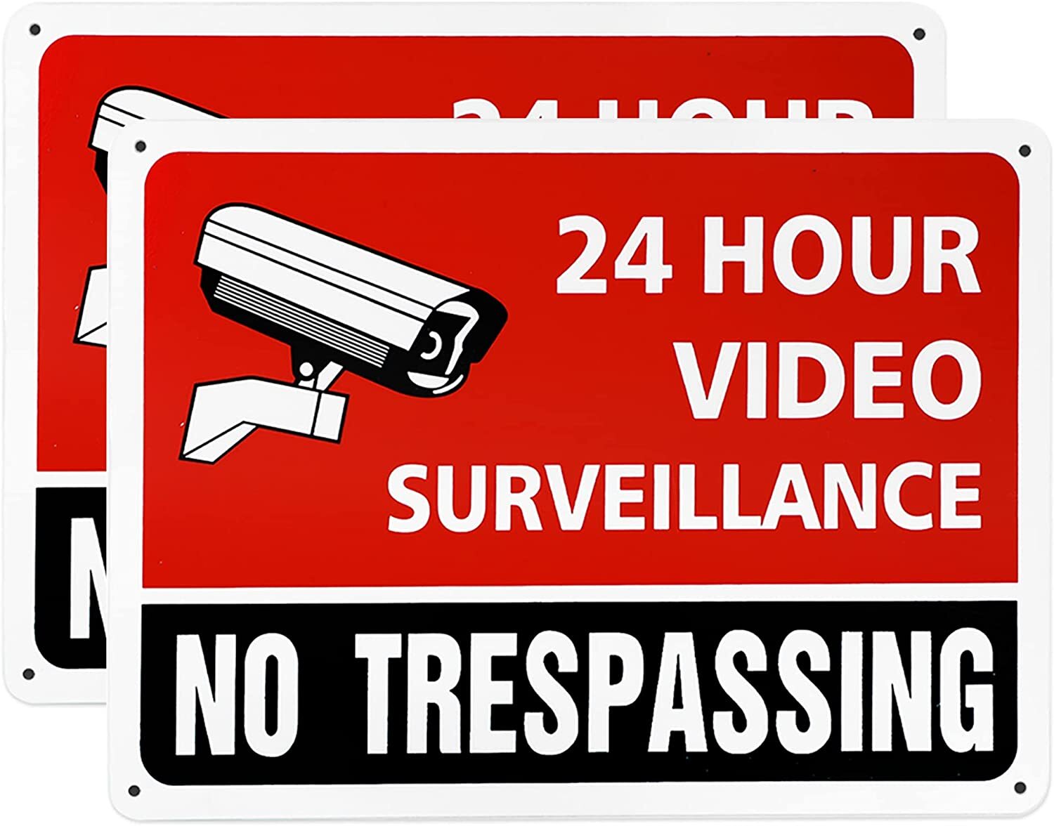 2Pk No Trespassing/24 Hr Video Surveillance/ Warning Sign Aluminum UV Protected 2Pk No Trespassing/24 Hr Video Surveillance/ Warning Sign Aluminum UV Protected
