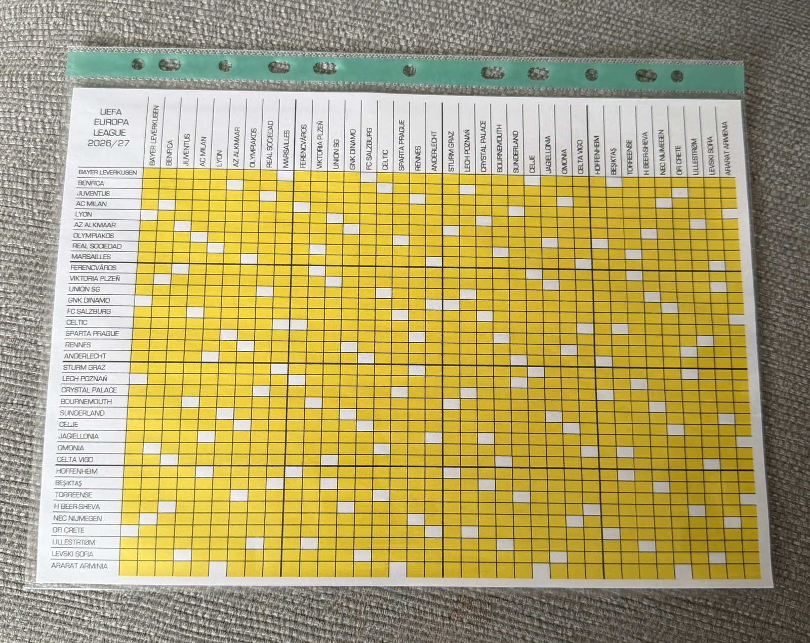 Europa League Fixtures Chart 26/27 Europa League Fixtures Chart 26/27