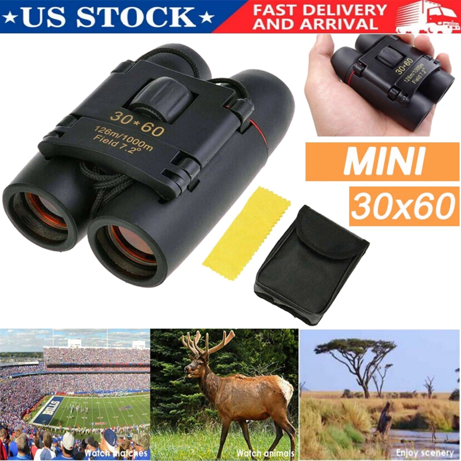 Binoculars 30x60 Zoom Outdoor Travel Compact Folding Telescope Hunting Day/Night Binoculars 30x60 Zoom Outdoor Travel Compact Folding Telescope Hunting Day/Night
