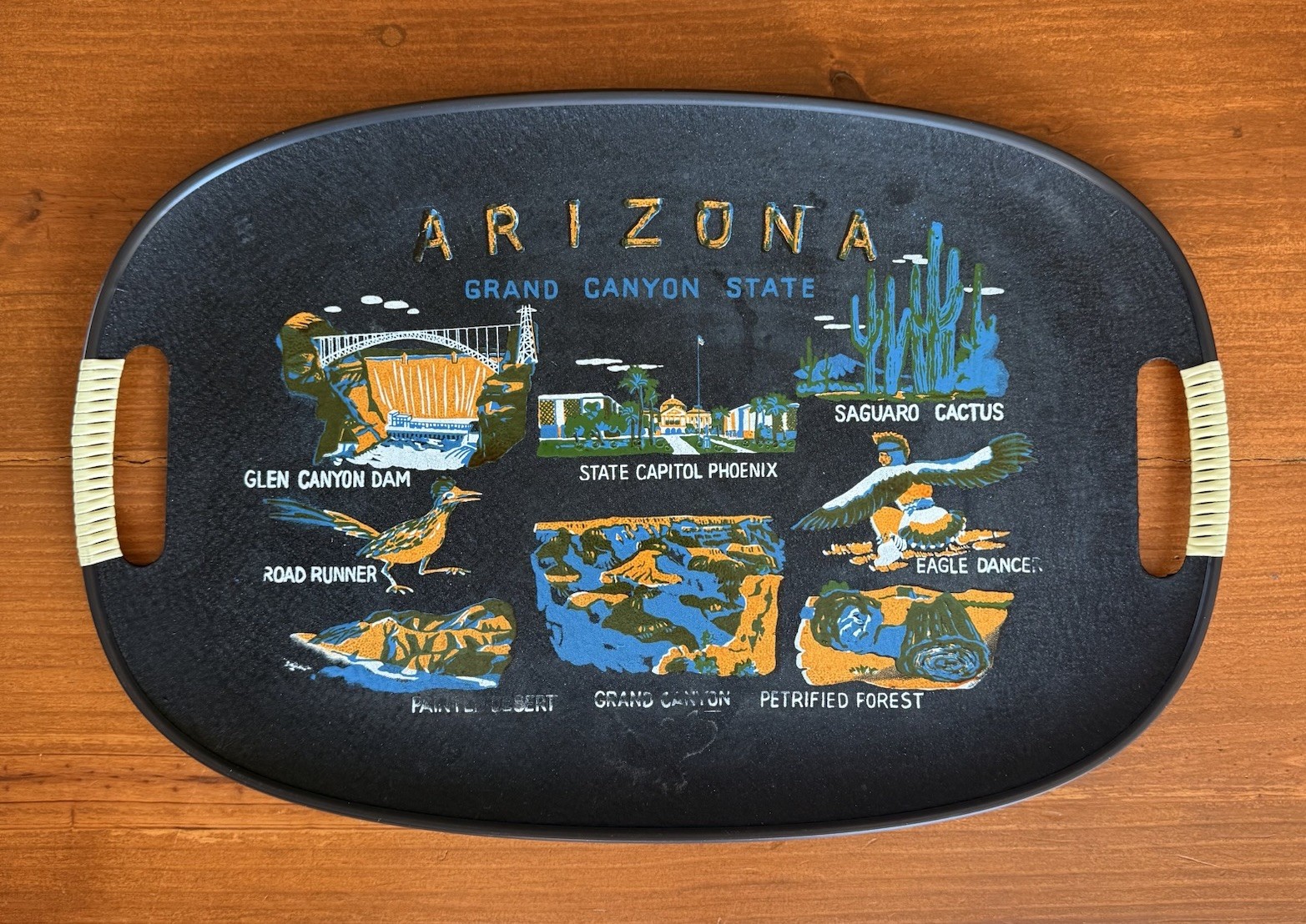Vintage Arizona Rolling Tray Black Hard Plastic Plastic State Souvenir 18” Japan