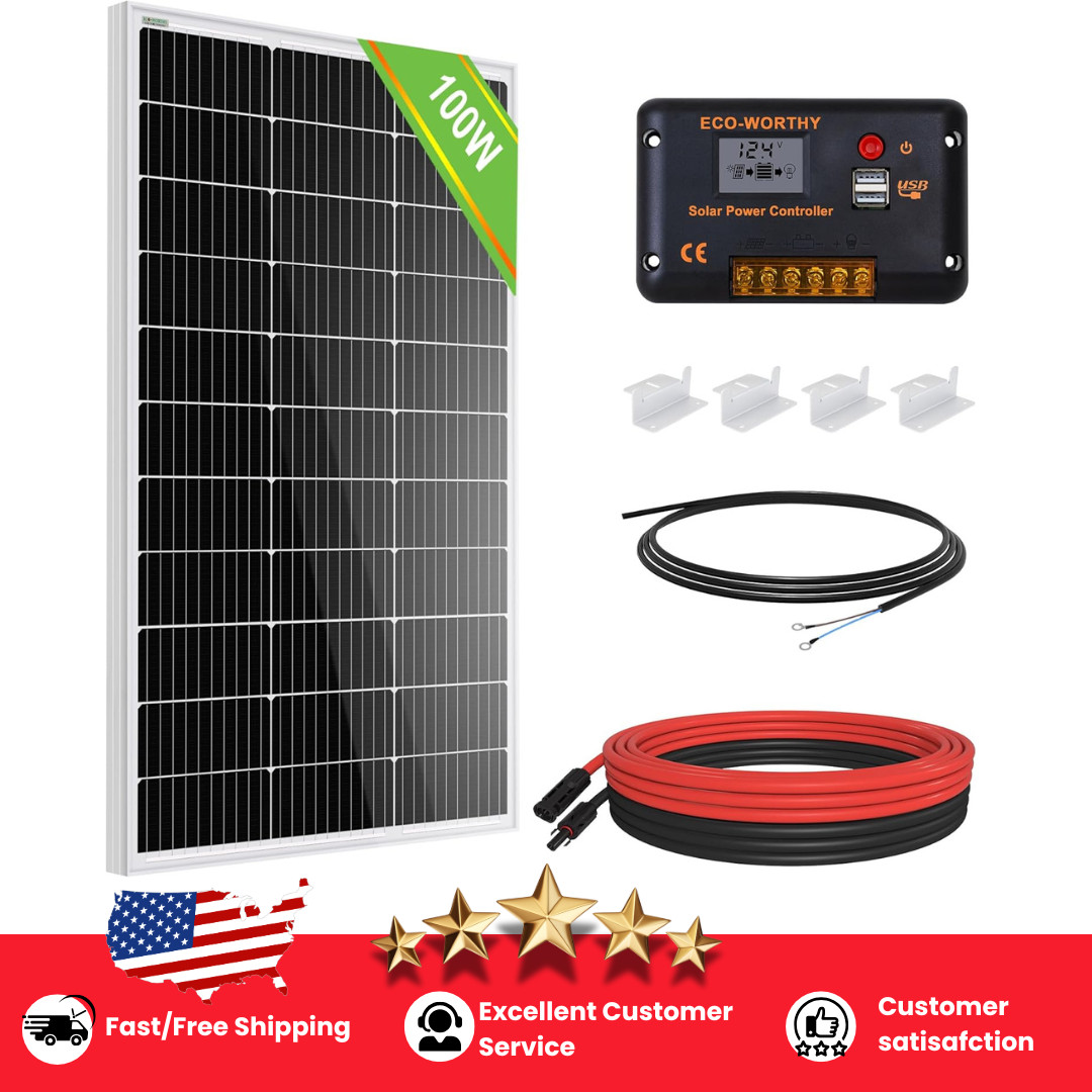 ECO-WORTHY 100W Watt Monocrystalline Solar Panel Kit 12V Volt for Home RV OffGri ECO-WORTHY 100W Watt Monocrystalline Solar Panel Kit 12V Volt for Home RV OffGri