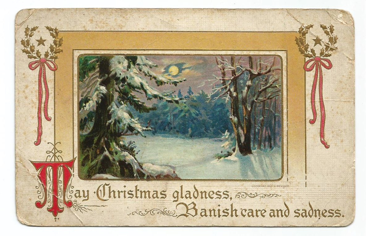Christmas Postcard Greetings Snow Scenic Embossed c1910 Christmas Postcard Greetings Snow Scenic Embossed c1910
