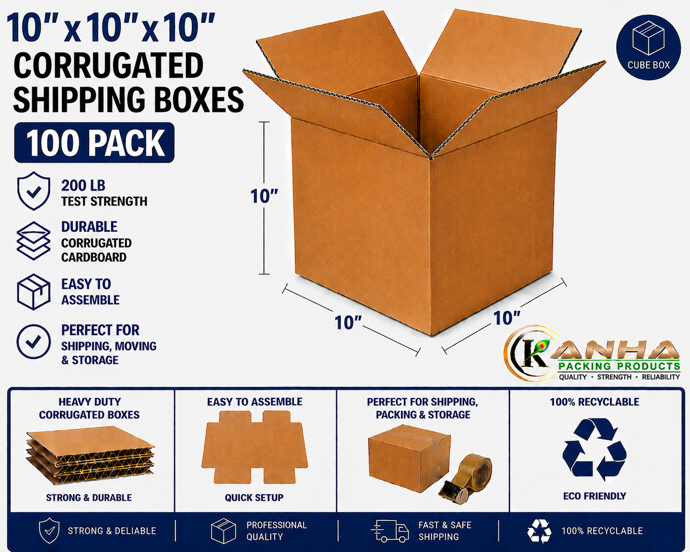 10x10x10 Corrugated Shipping Boxes 100 Pack 200 lb Test Heavy Duty Moving Box 10x10x10 Corrugated Shipping Boxes 100 Pack 200 lb Test Heavy Duty Moving Box