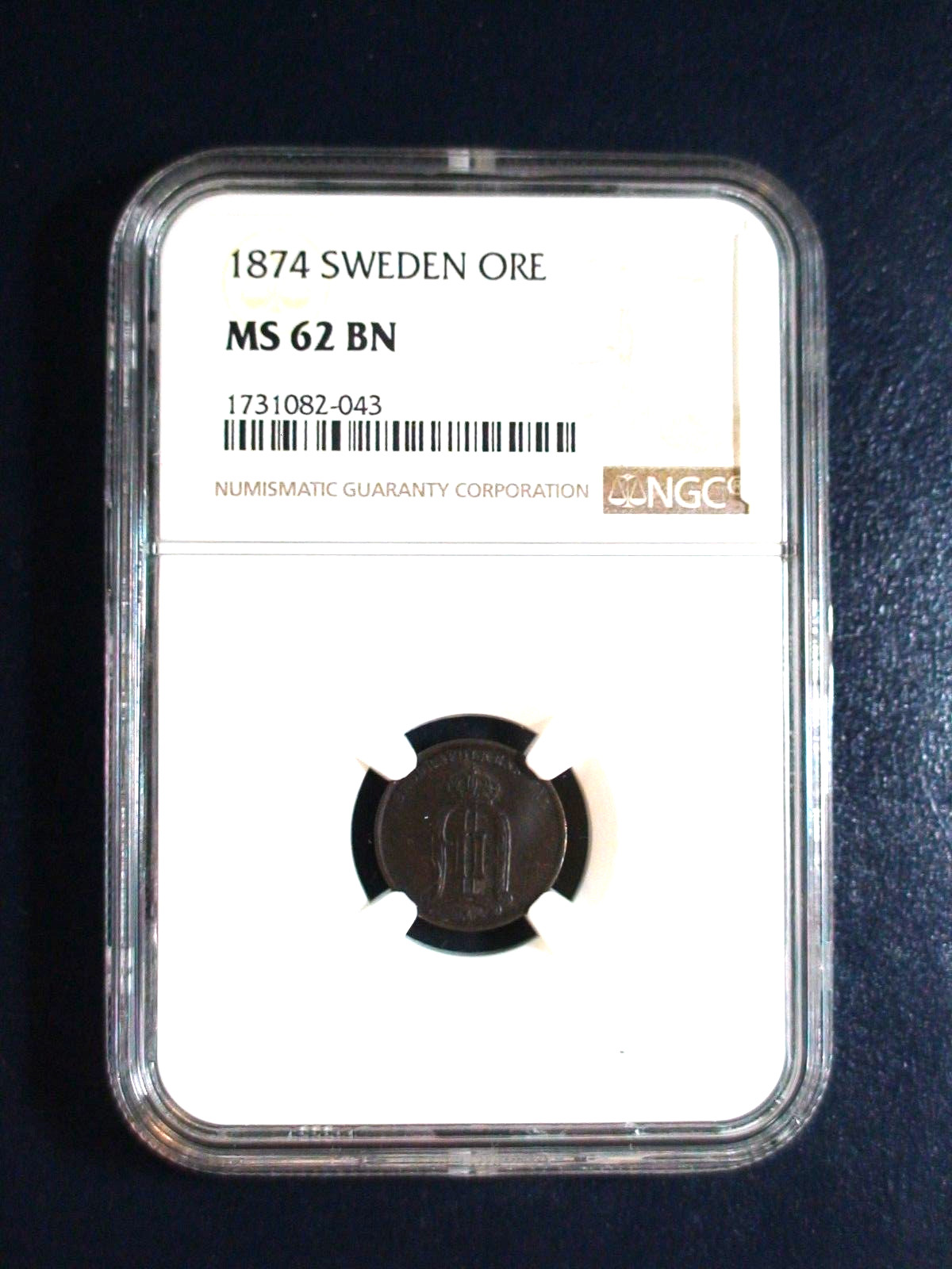 1874 SWEDEN ONE ORE NGC MS62 BN 1O Coin PRICED TO SELL