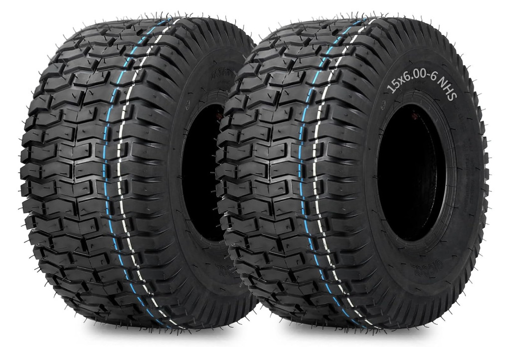 GICOOL 2Pk 15x6.00-6 Lawn Mower Tire, 2 Pcs, 4 Ply, Turf-V Pattern GICOOL 2Pk 15x6.00-6 Lawn Mower Tire, 2 Pcs, 4 Ply, Turf-V Pattern
