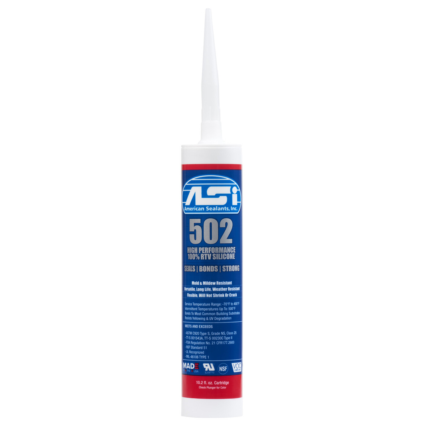 ASI 502 Clear Food Grade 100% RTV Silicone Sealant - 10.2 Oz Cartridge ASI 502 Clear Food Grade 100% RTV Silicone Sealant - 10.2 Oz Cartridge