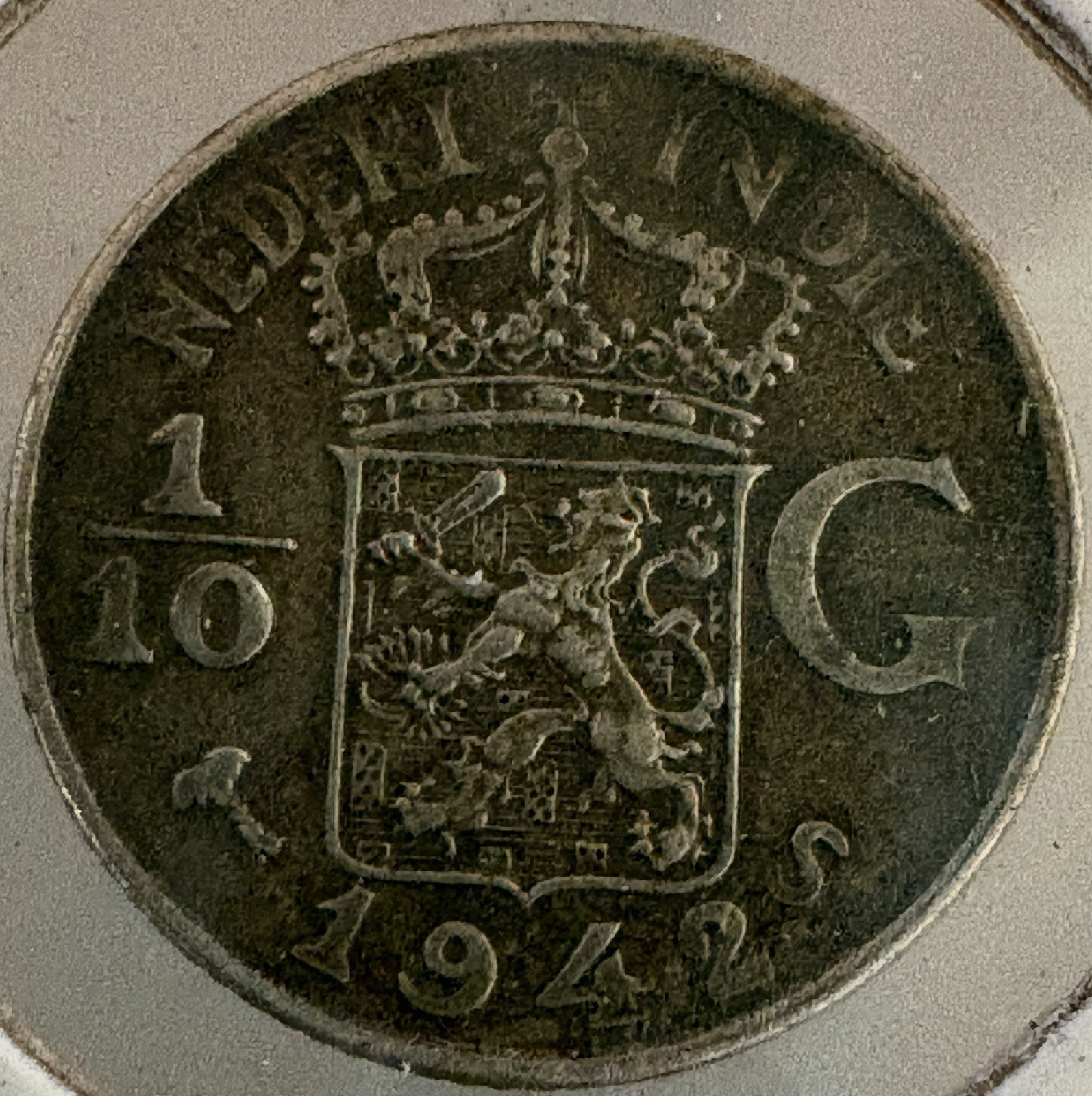 1942-S Netherlands East Indies 1/10 Gulden .720 Silver San Francisco WWII KM#318