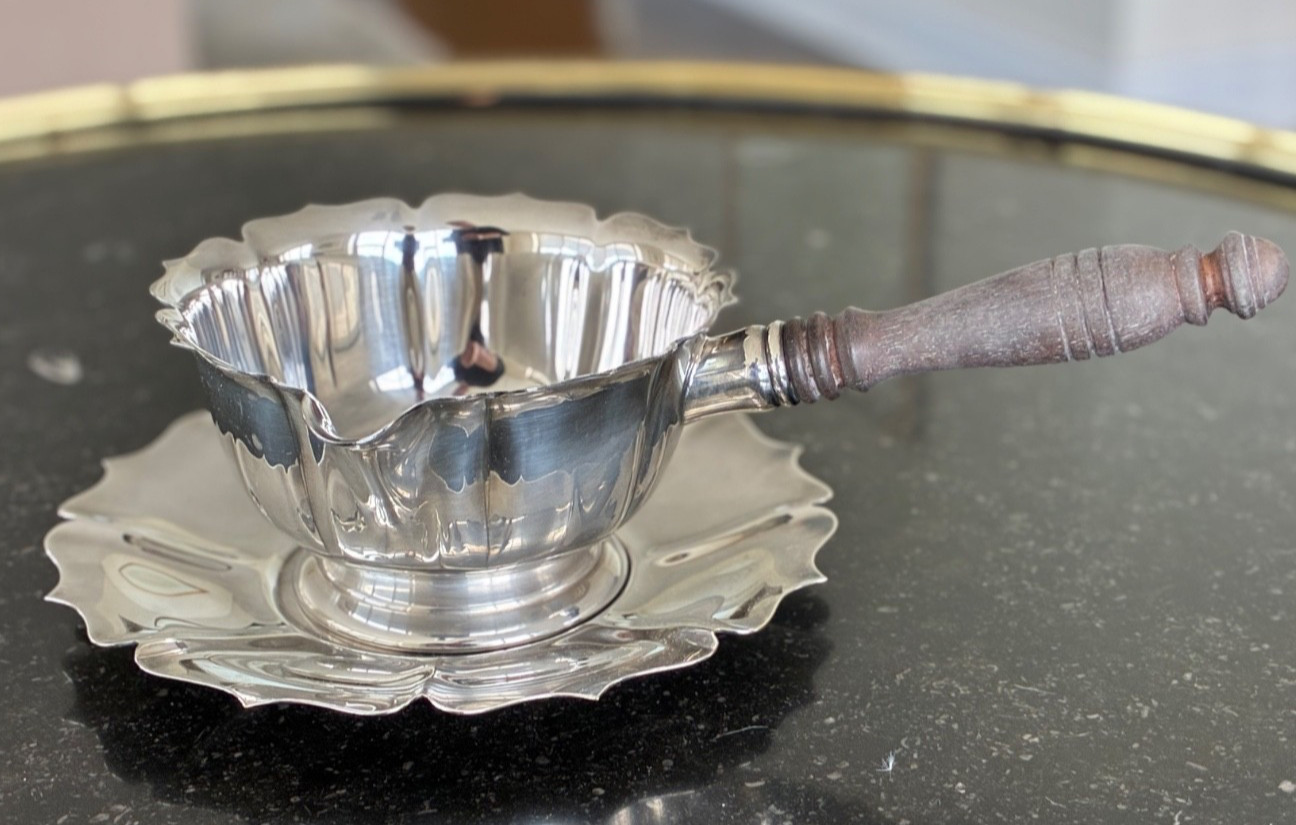 Lunt Early Dublin Silverplate Pipkin & Tray Wood Handle B-1 Vintage