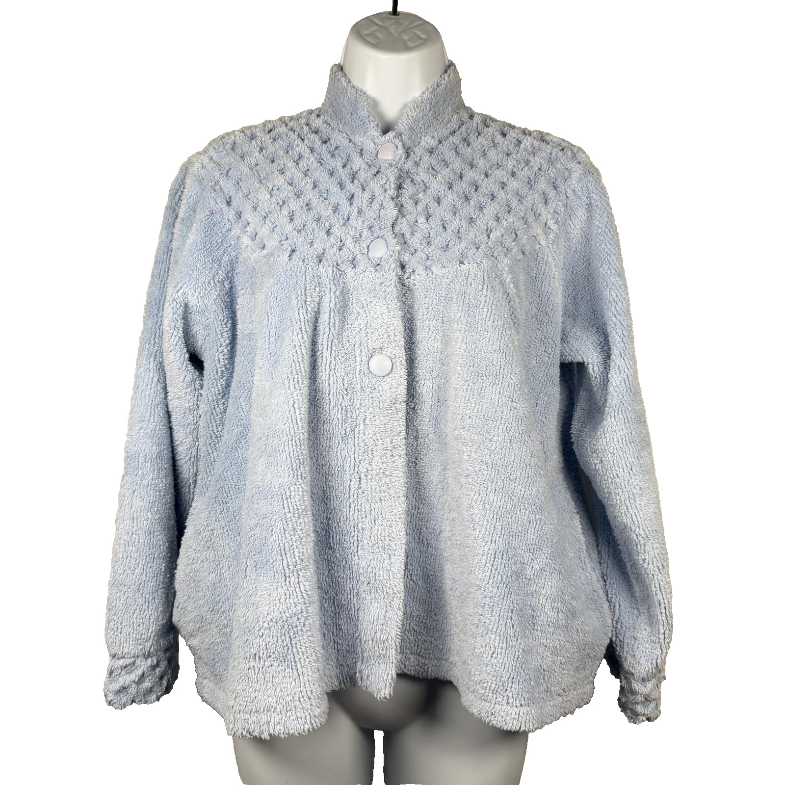 Vintage Sante Classics Blue Bed Jacket Womens S Lounge Cardigan Robe 90s Y2K