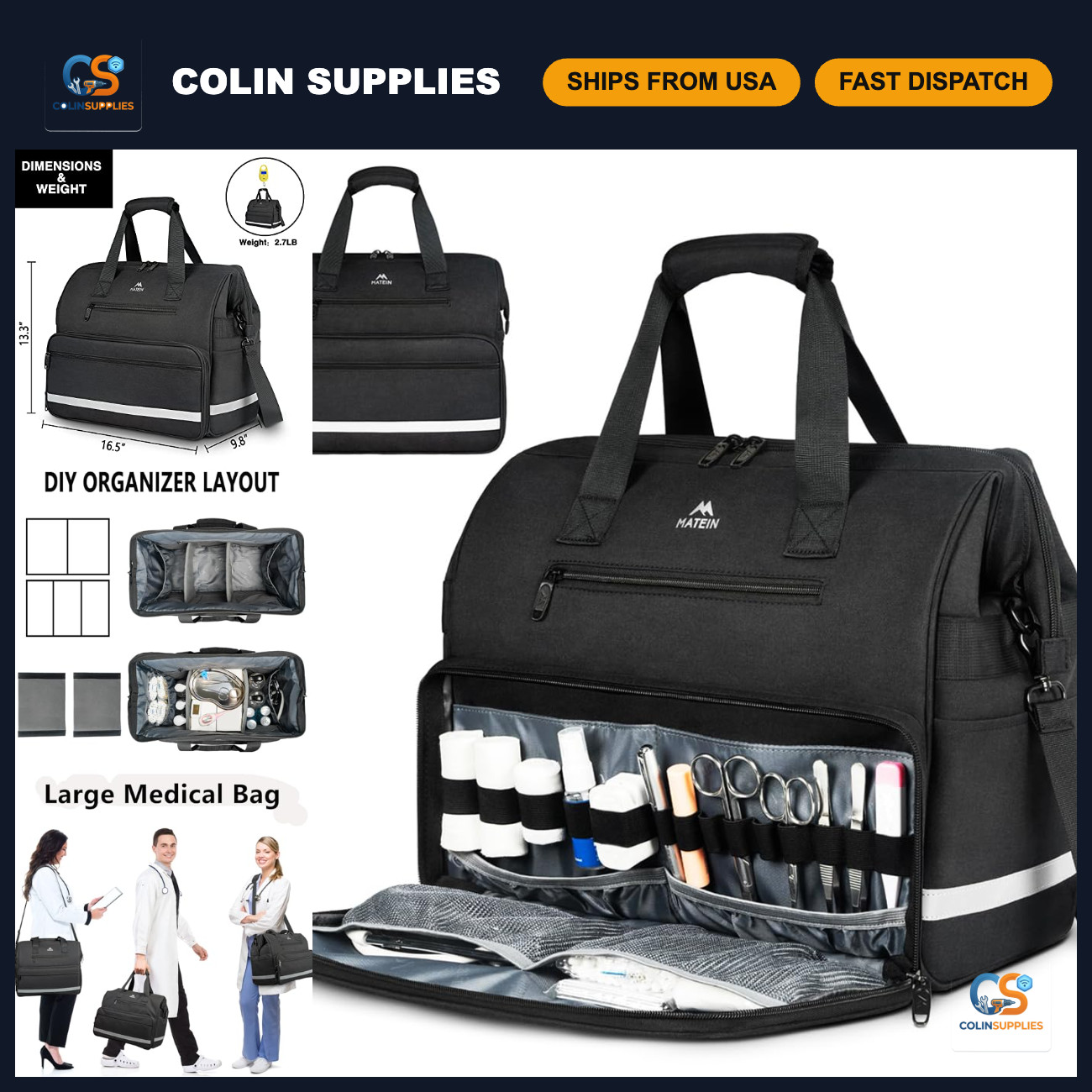 Large Multi-Compartment Medical Bag for Nurses & Doctors - Sturdy & Durable Large Multi-Compartment Medical Bag for Nurses & Doctors - Sturdy & Durable