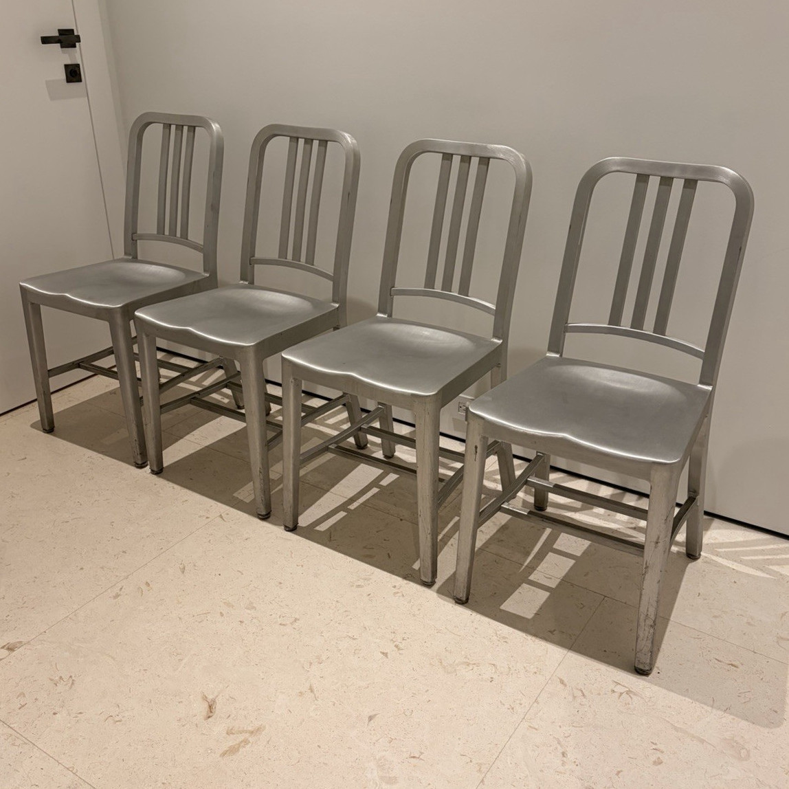 Set of 4 Authentic Emeco Navy Aluminum Chairs