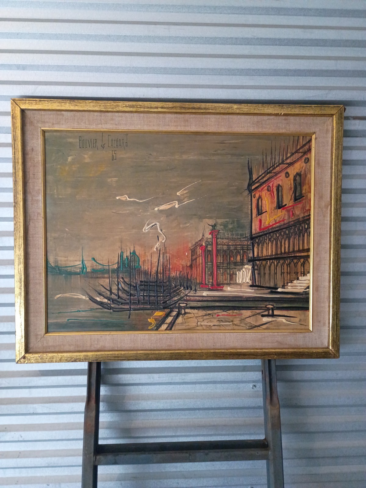 Bouvier & Cachard 1965 Framed Signed Original Oil Painting Cityscape Modern