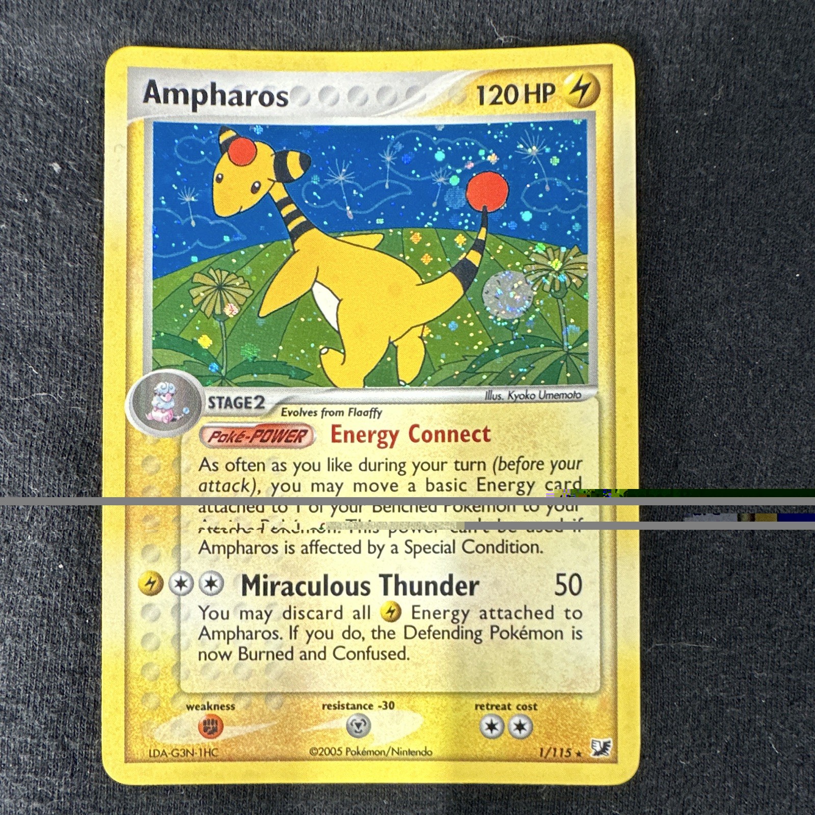 Ampharos 1/115 Holo Card Pokemon 2005 F@RT Swirl 😂