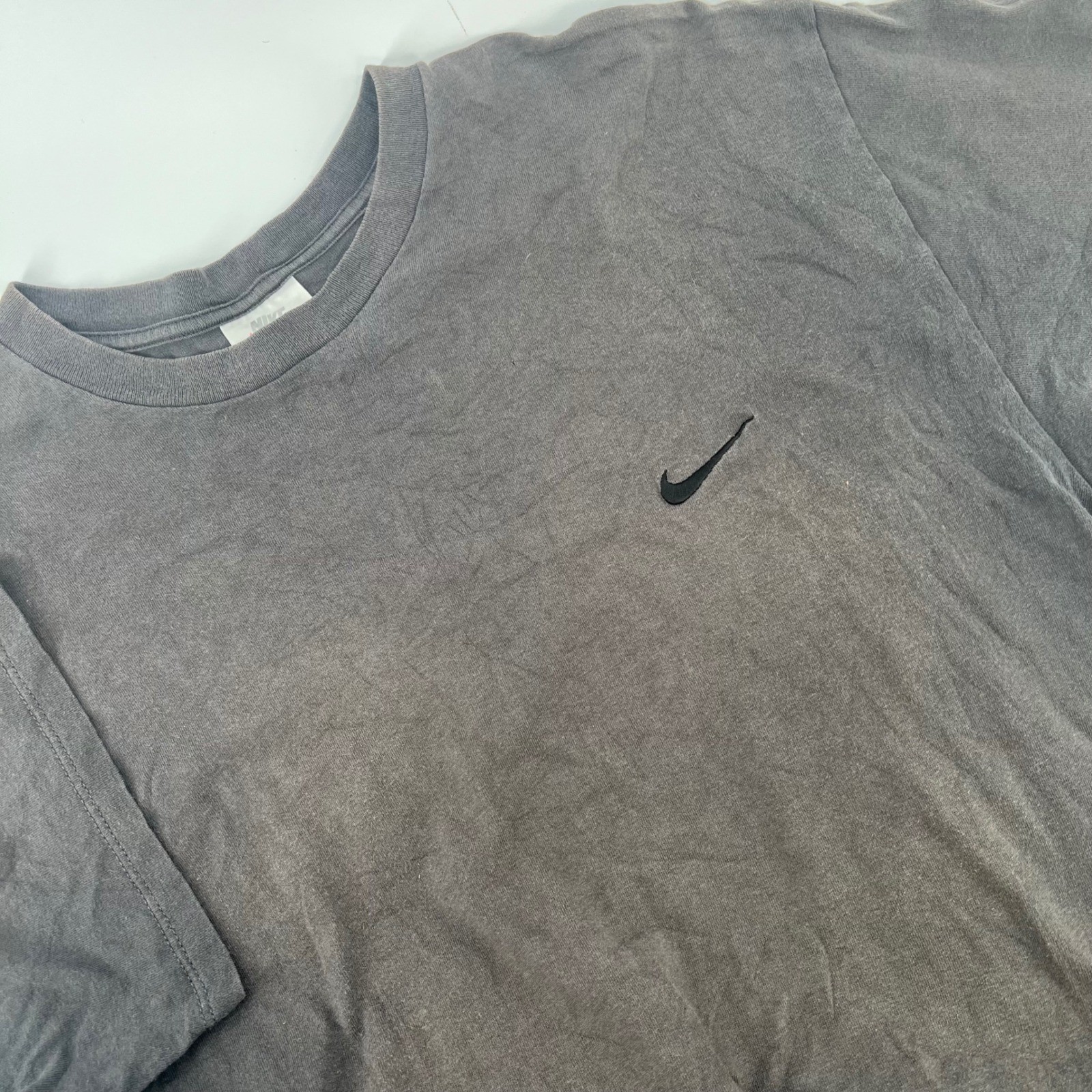 Vintage 90s Nike Embroidered Swoosh T-Shirt Mens Large Faded Black Made in USA Vintage 90s Nike Embroidered Swoosh T-Shirt Mens Large Faded Black Made in USA