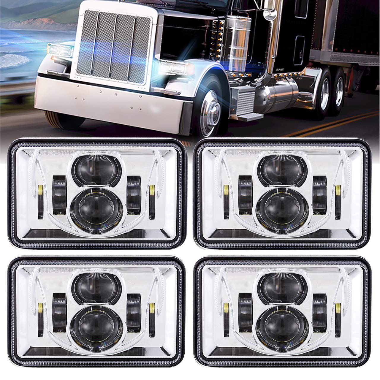 BICYACO 4 PCS DOT 4x6 Inch LED Headlights Rectangular Replacement H4651 H4652...