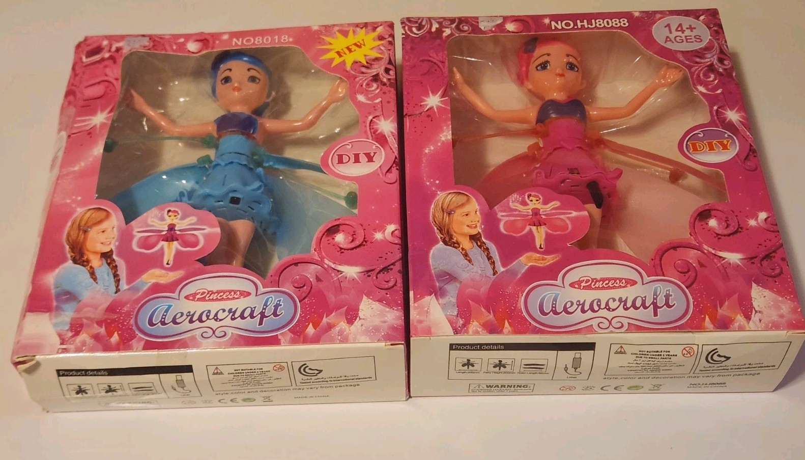 2 Flying Doll Fairy Toys  LED Light Magical Interactive Wings, USB Rechargeable