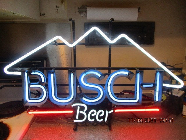 Original Vintage Very Rare Busch Beer Mountain range Glass Neon Sign works Original Vintage Very Rare Busch Beer Mountain range Glass Neon Sign works