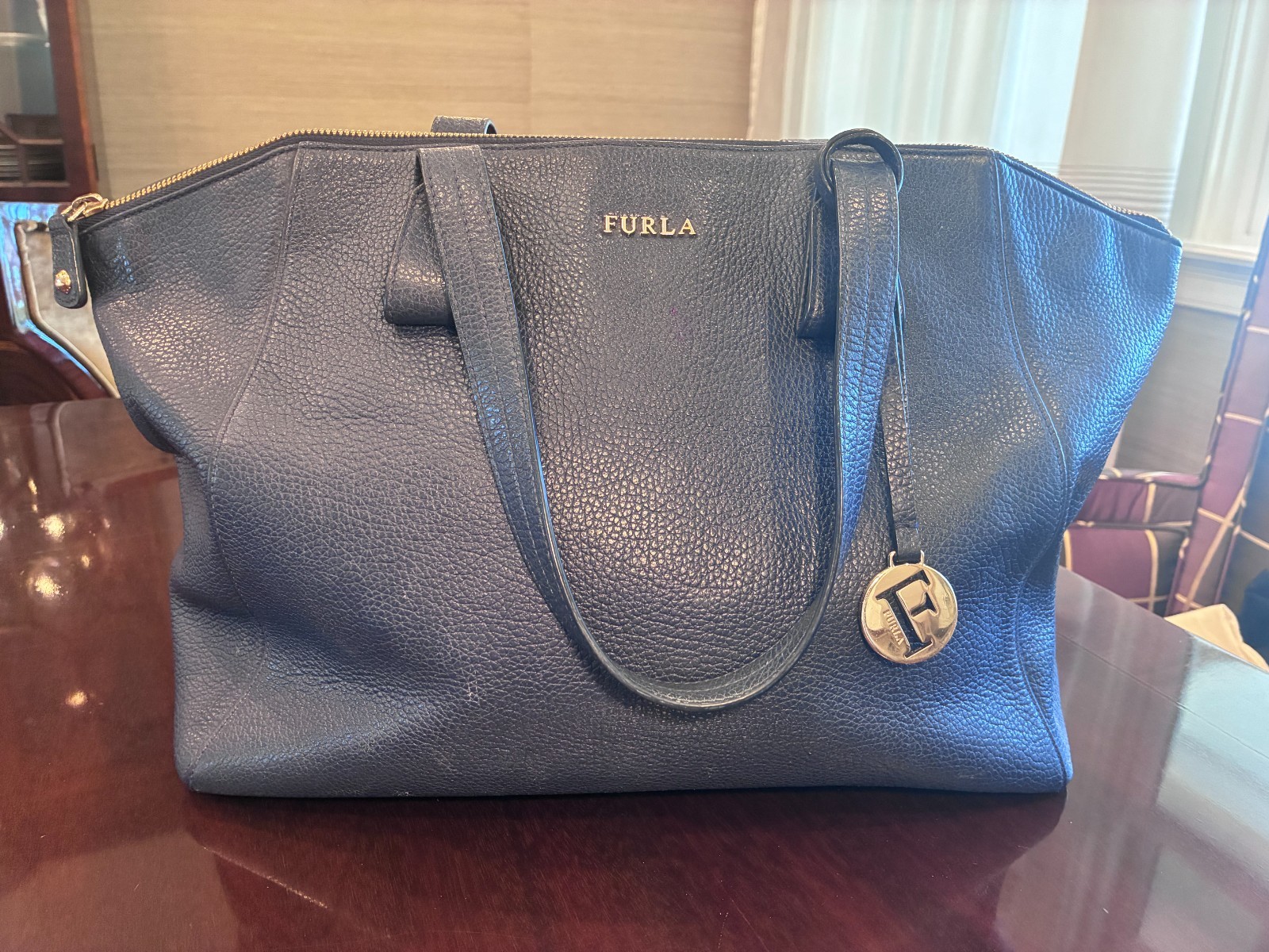 Authentic Furla Pebbled Leather Navy Tote Authentic Furla Pebbled Leather Navy Tote