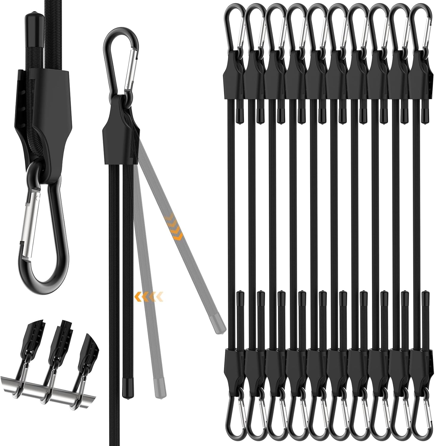 10 Pcs 48 Inch Adjustable Bungee Cord with Hooks, Black