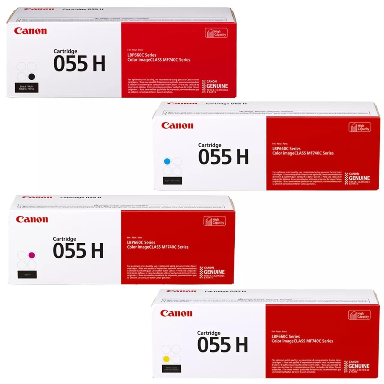 Genuine Canon 055H High Yield Toner Set Black Cyan Magenta Yellow CMYK