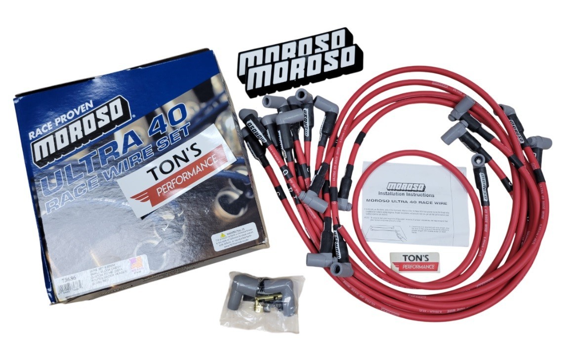 MOROSO 73686 ULTRA 40 SPARK PLUG WIRES SBC CHEVY 350 383 UNDER HEADER HEI (RED)