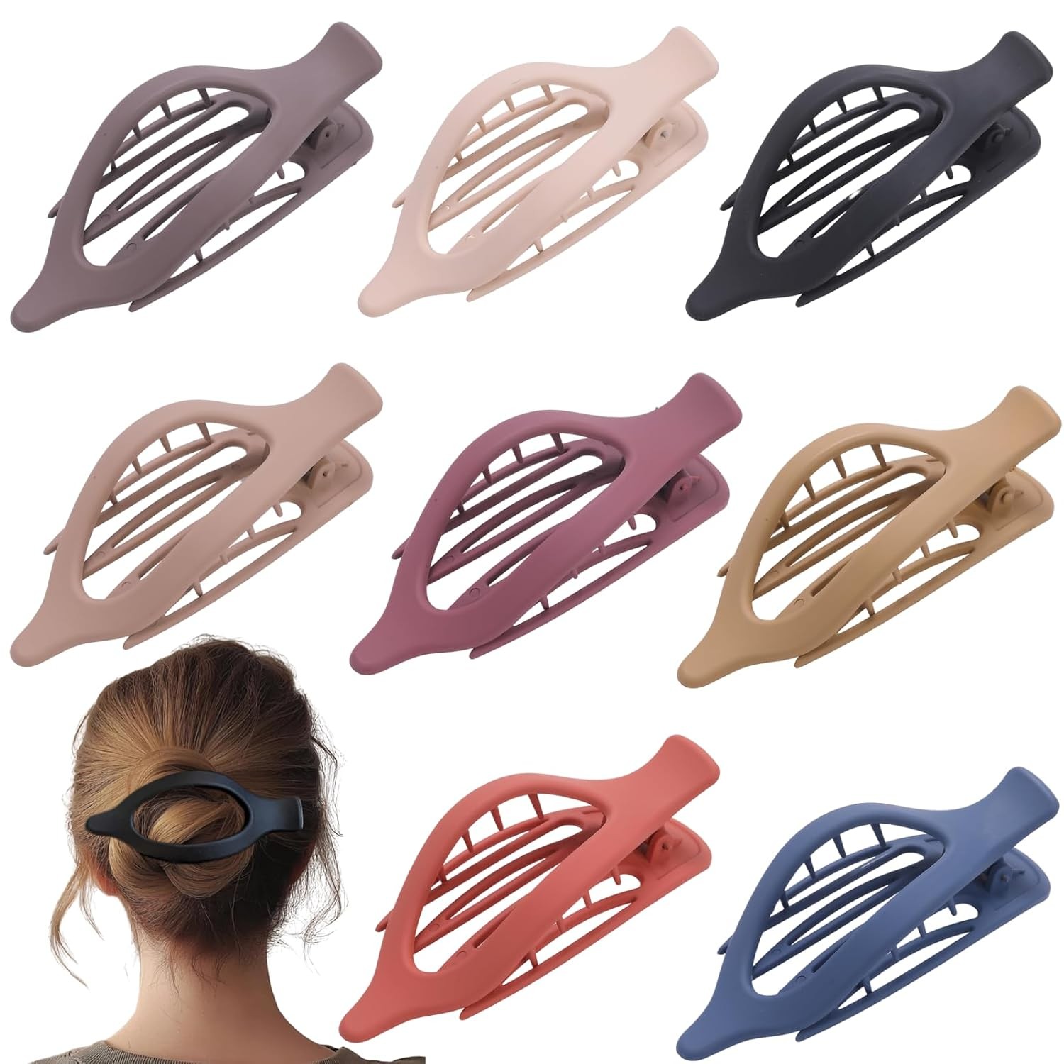 8 Pack Flat Hair Clips for Women,Matte No Crease Flat Claw Clips, Large Strong