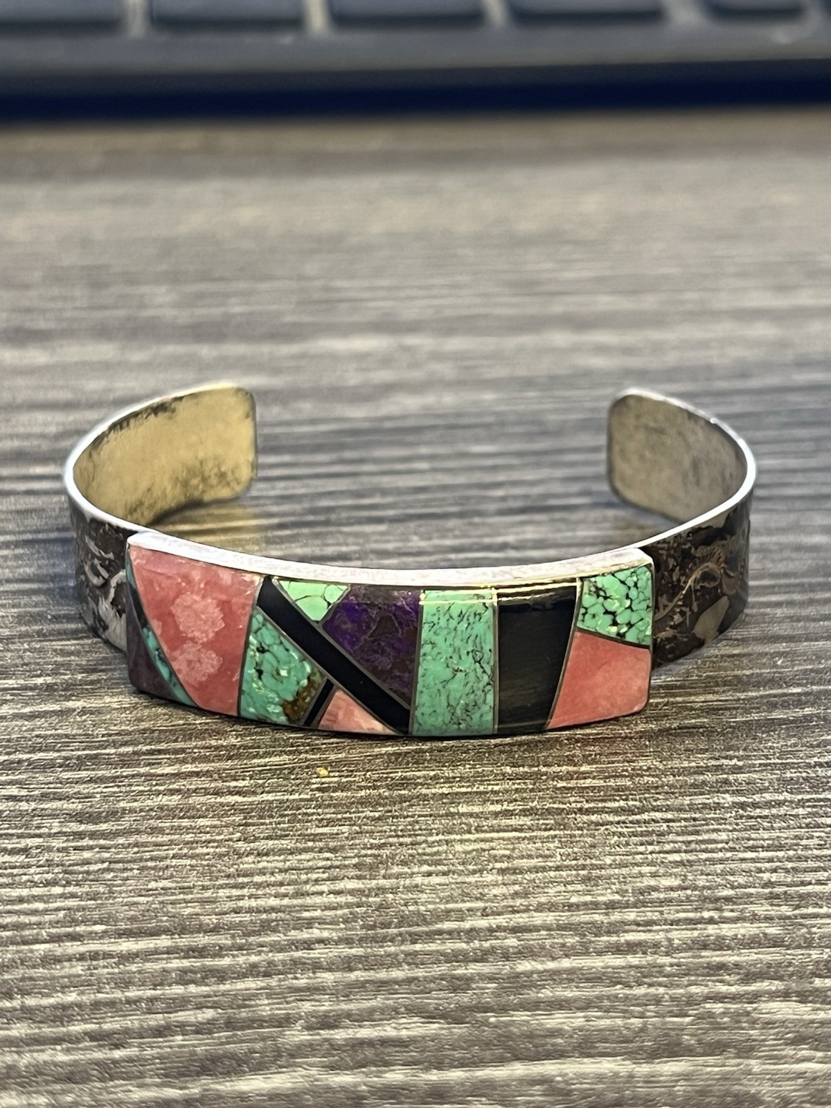 Vintage J Howe Navajo 925 Sterling Silver Turquoise Lapis Inlay Cuff Bracelet Vintage J Howe Navajo 925 Sterling Silver Turquoise Lapis Inlay Cuff Bracelet