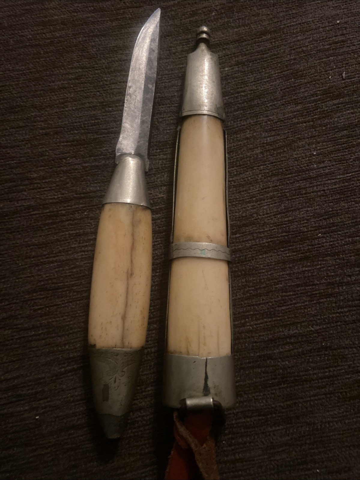antique norwegian Antler Handle And Sheath Carbon Steel Blade Knife antique norwegian Antler Handle And Sheath Carbon Steel Blade Knife