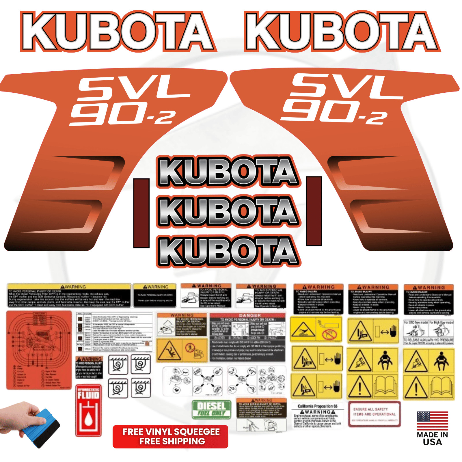 Fits Kubota SVL90-2 Complete Decal Kit Skid Steer Stickers - Fits Kubota SVL90-2 Complete Decal Kit Skid Steer Stickers -
