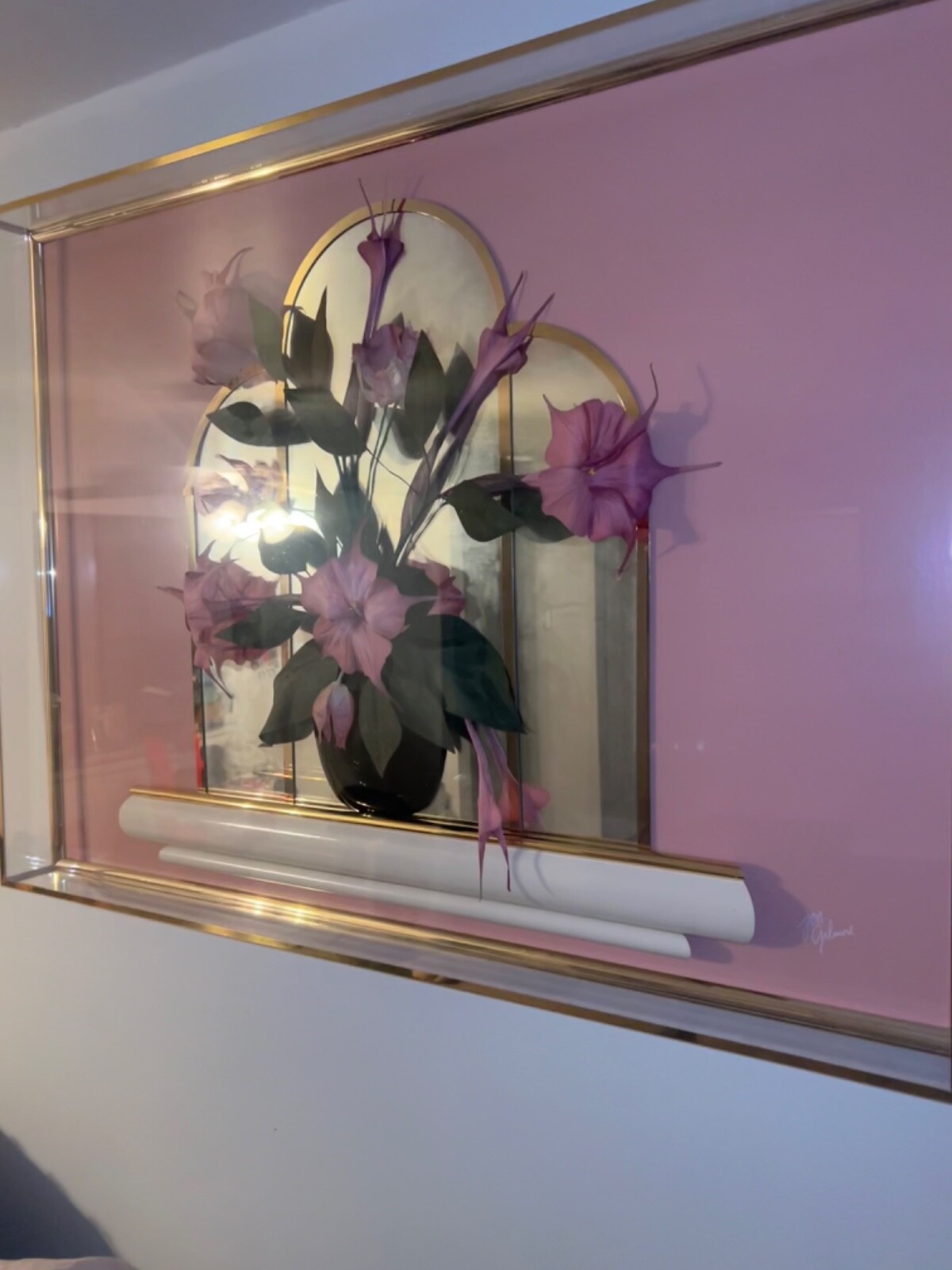 jon gilmore shadow box pink, gold and white great condition signed by Jon Gilmor jon gilmore shadow box pink, gold and white great condition signed by Jon Gilmor