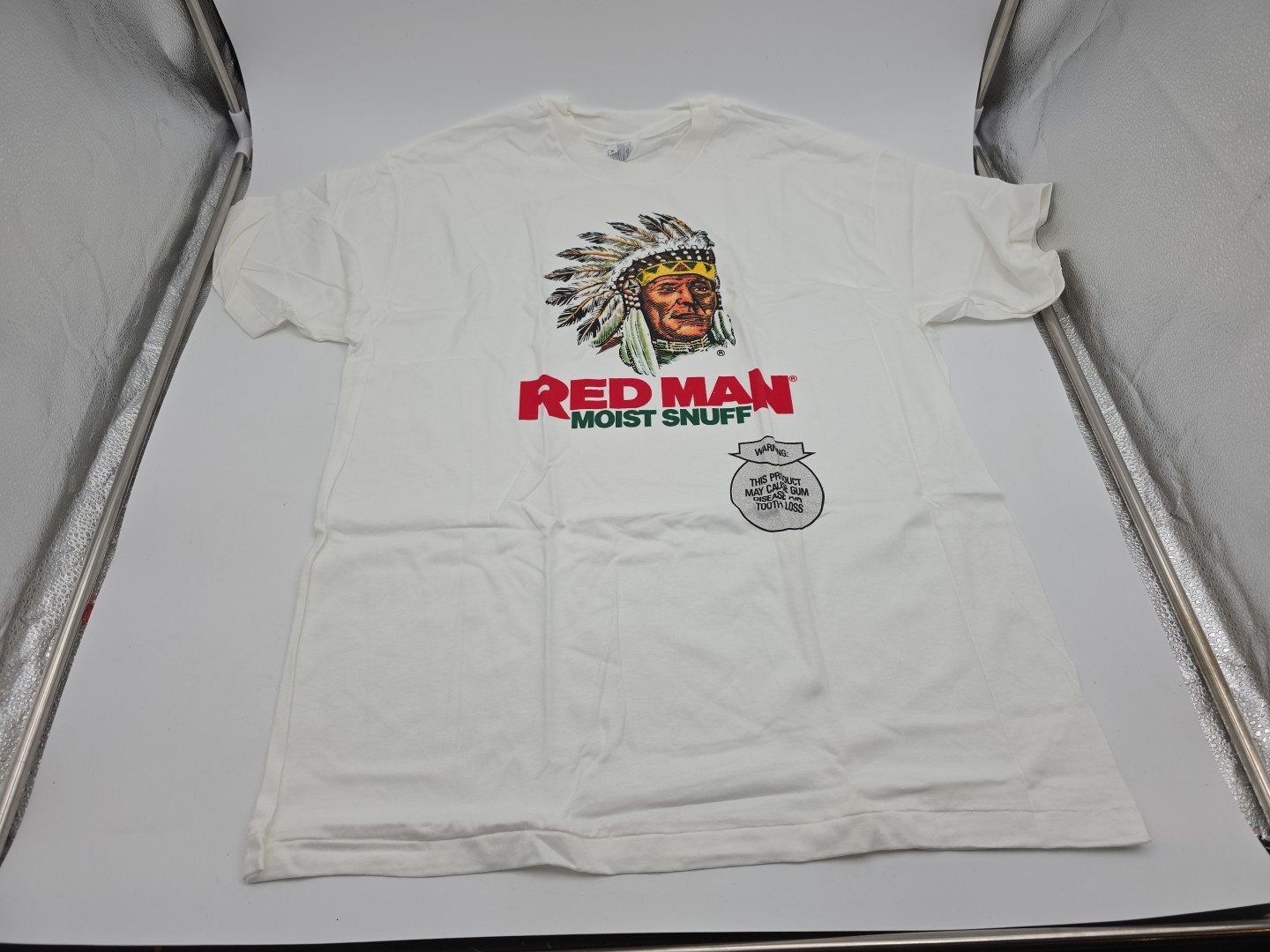 NOS Vintage 90s RED MAN Moist Snuff T-SHIRT Indian TOBACCO Tee SINGLE Stitch XL NOS Vintage 90s RED MAN Moist Snuff T-SHIRT Indian TOBACCO Tee SINGLE Stitch XL