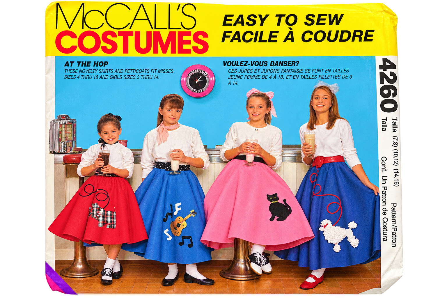 Vintage McCalls 7253 Girls Poodle Skirt Sewing Pattern Sz Large Cut 50s Sock Hop