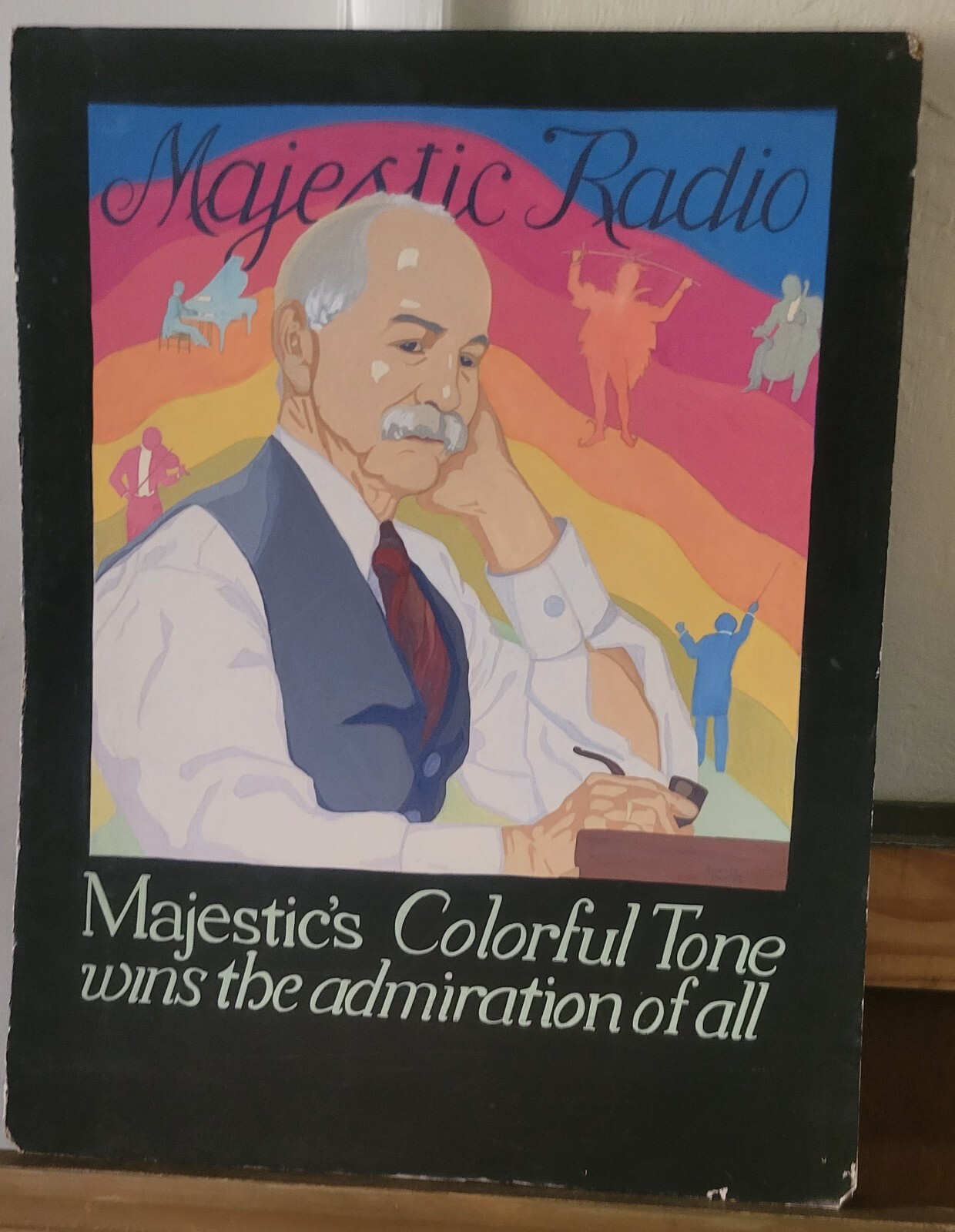 Vintage Original Advertising Art Painting 1930s Majestic Radio Amanda Paxton