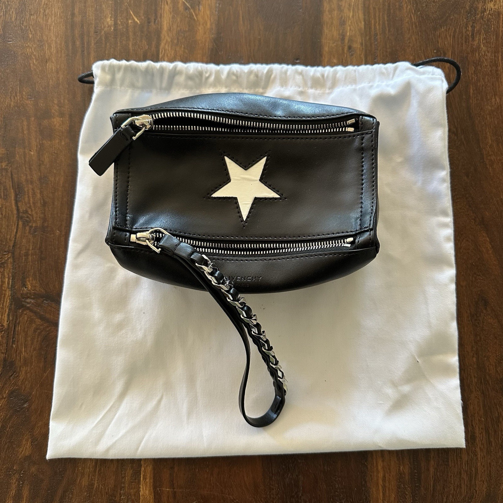 GIVENCHY Black Lambskin Leather Mini Pandora Embroidered Wristlet Bag GIVENCHY Black Lambskin Leather Mini Pandora Embroidered Wristlet Bag
