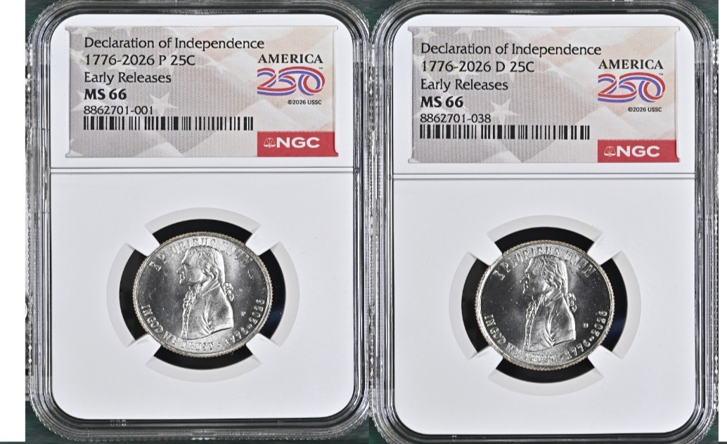 2026 P&D Declaration of Independence Quarter EARLY RELEASES NGC MS66