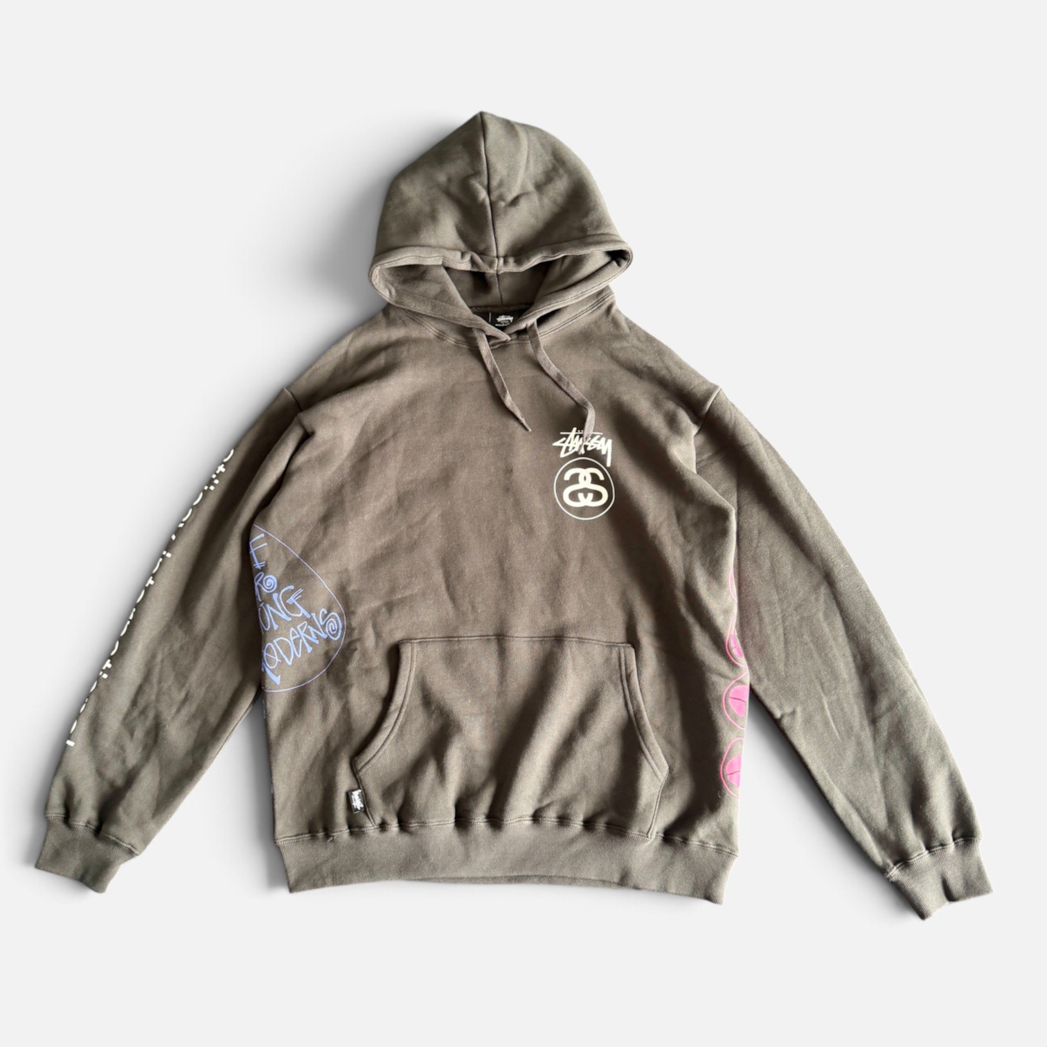 STÜSSY AU Test Strike Pigment Dyed Heavyweight Hoodie Charcoal Size: M Authentic