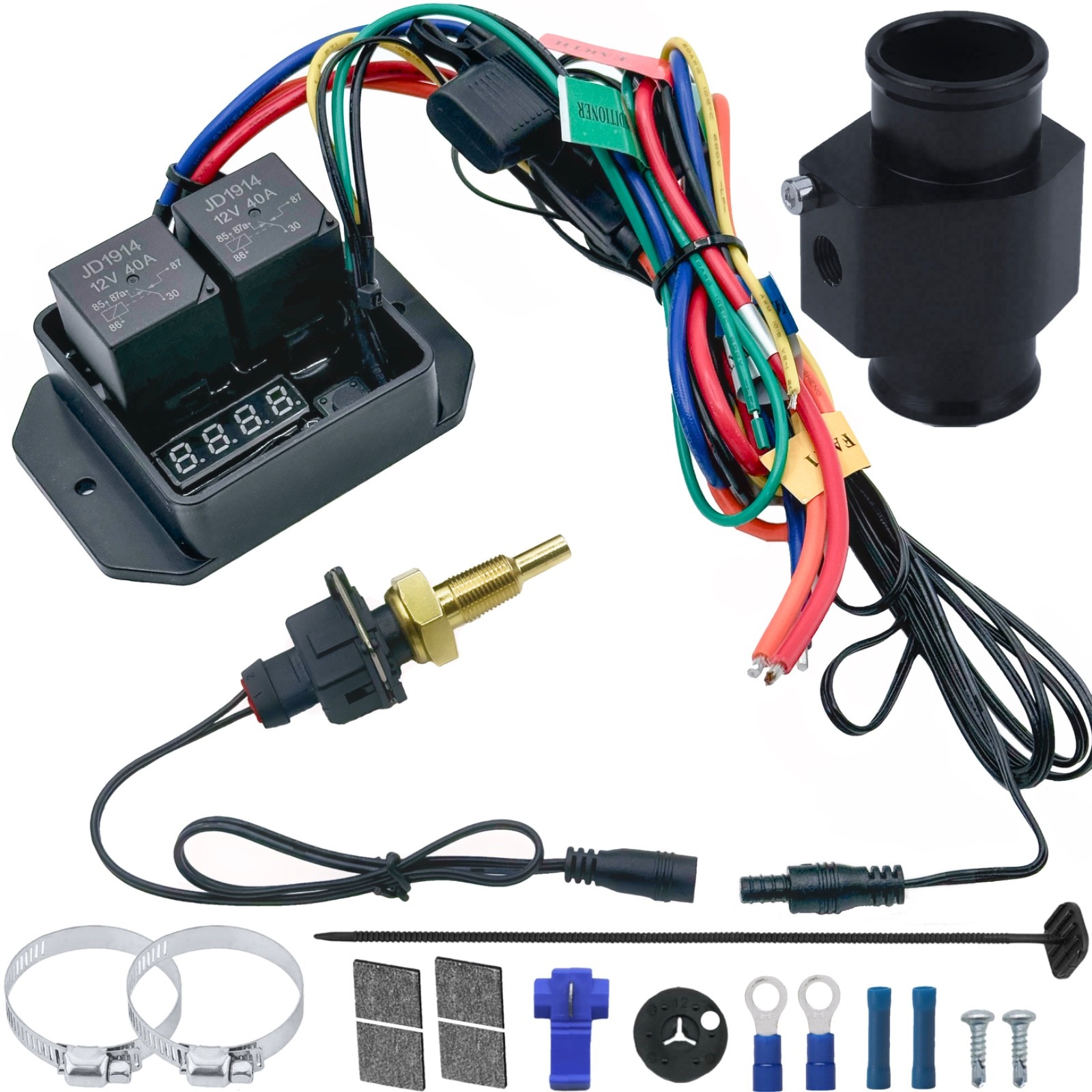 DIGITAL ADJUSTABLE ELECTRIC FAN CONTROLLER THERMOSTAT TEMP SWITCH HOSE ADAPTER DIGITAL ADJUSTABLE ELECTRIC FAN CONTROLLER THERMOSTAT TEMP SWITCH HOSE ADAPTER