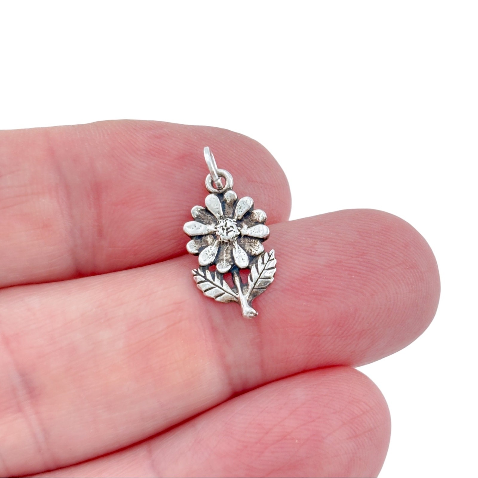 Vintage Sterling Silver Daisy Flower Stem Charm