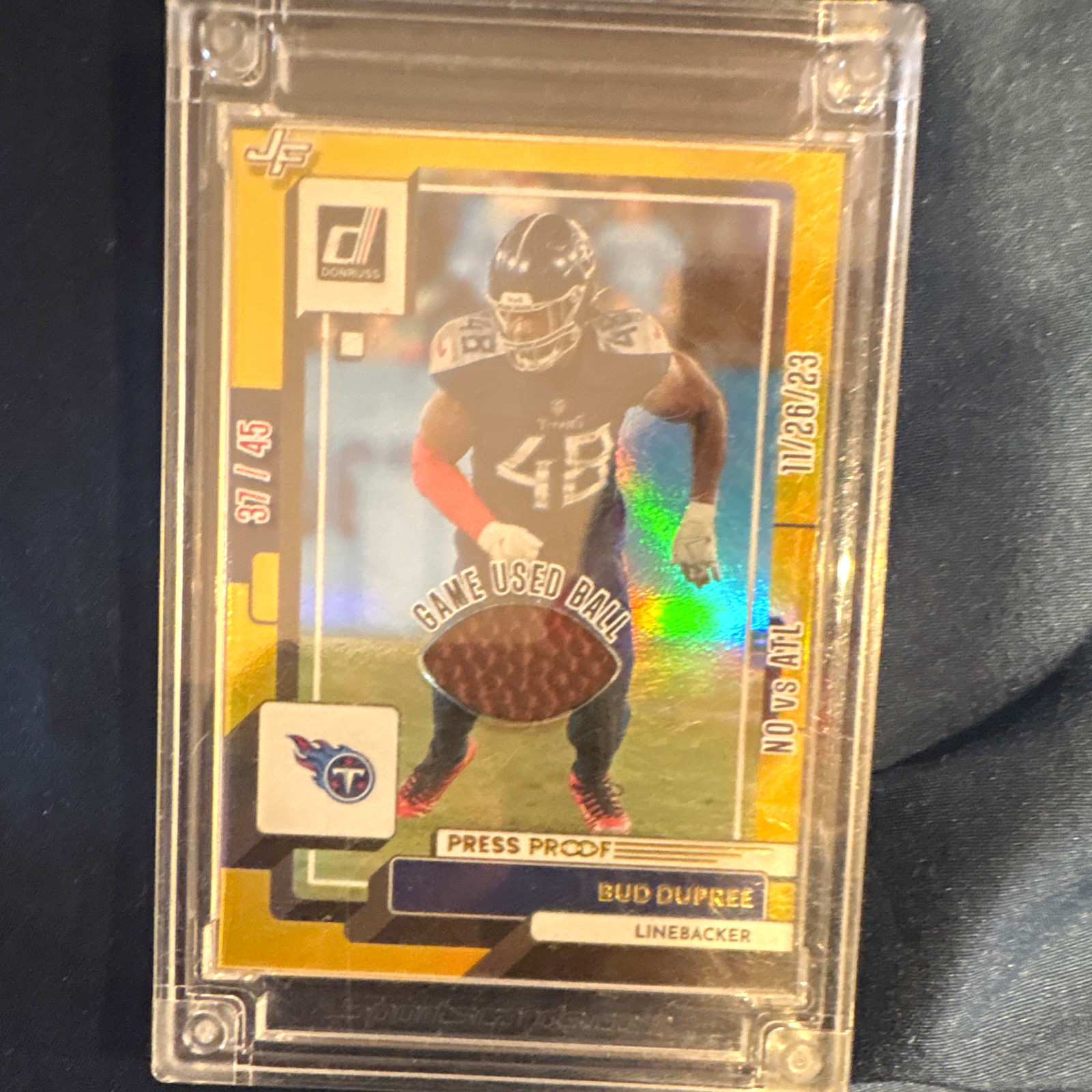 Jersey Fusion 2025 Bud Dupree Titans Game Dated Ball Stars Press Proof #37/45 Jersey Fusion 2025 Bud Dupree Titans Game Dated Ball Stars Press Proof #37/45