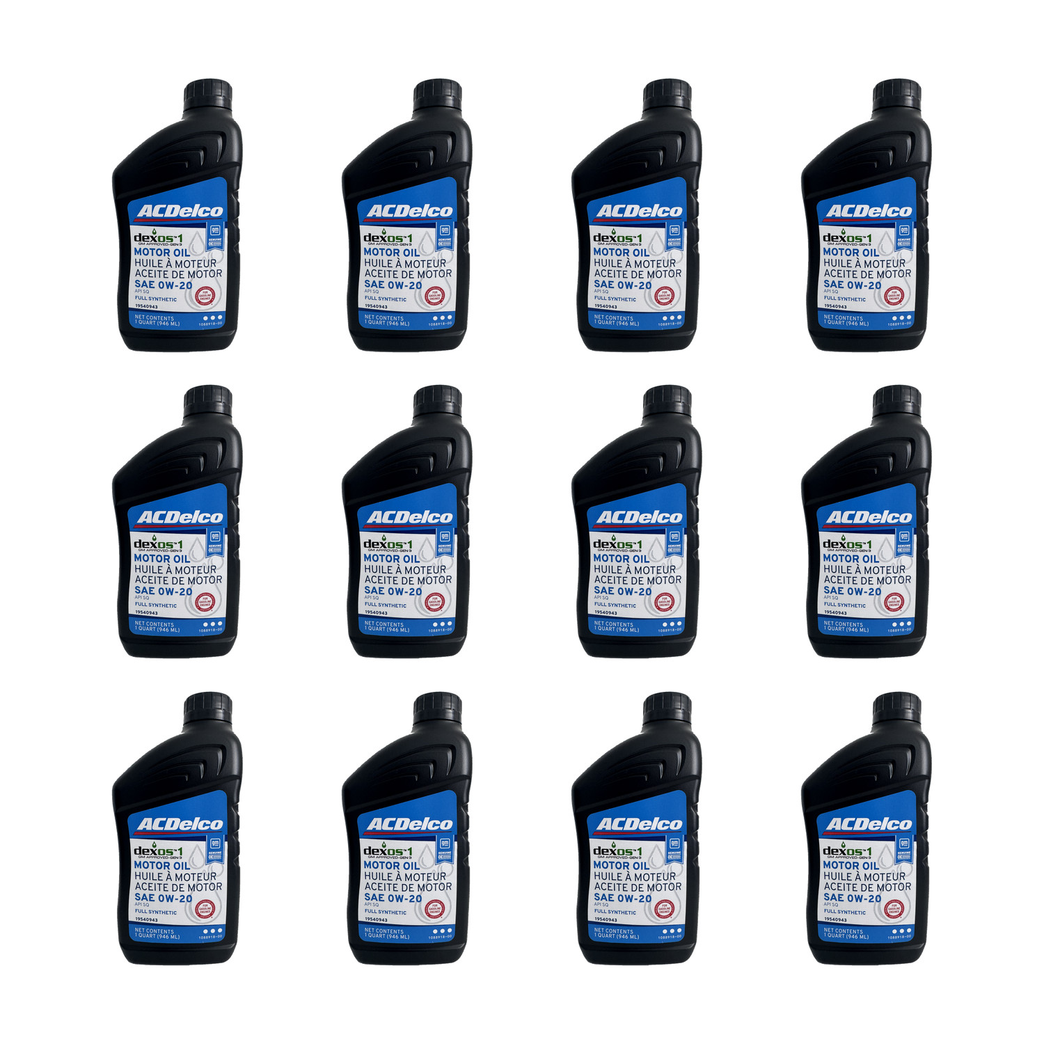 ACDelco 0W20 Dexos 1 Gen 3 API SQ Full Synthetic Motor Oil Case of 12 Quarts