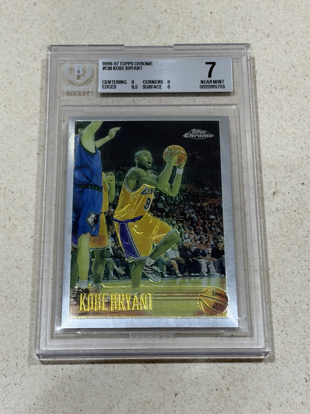 1996-97 Topps Chrome Kobe Bryant #138 Rookie Base Set Lakers BGS 7 1996-97 Topps Chrome Kobe Bryant #138 Rookie Base Set Lakers BGS 7