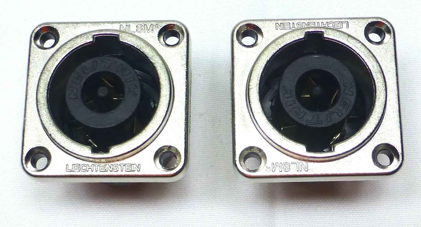 (2)Two Genuine Neutrik NL8MPRXX Female 8 Pin SpeakON Connector Square Config
