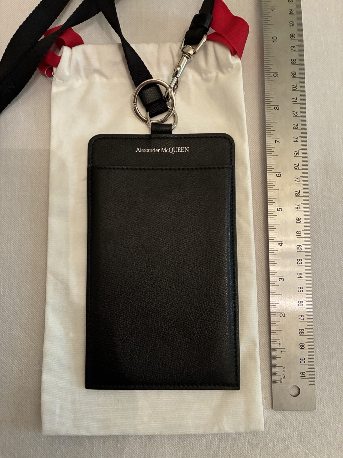 Alexander McQueen Black Leather Wallet ID/Document Holder Lanyard with Dust Bag Alexander McQueen Black Leather Wallet ID/Document Holder Lanyard with Dust Bag